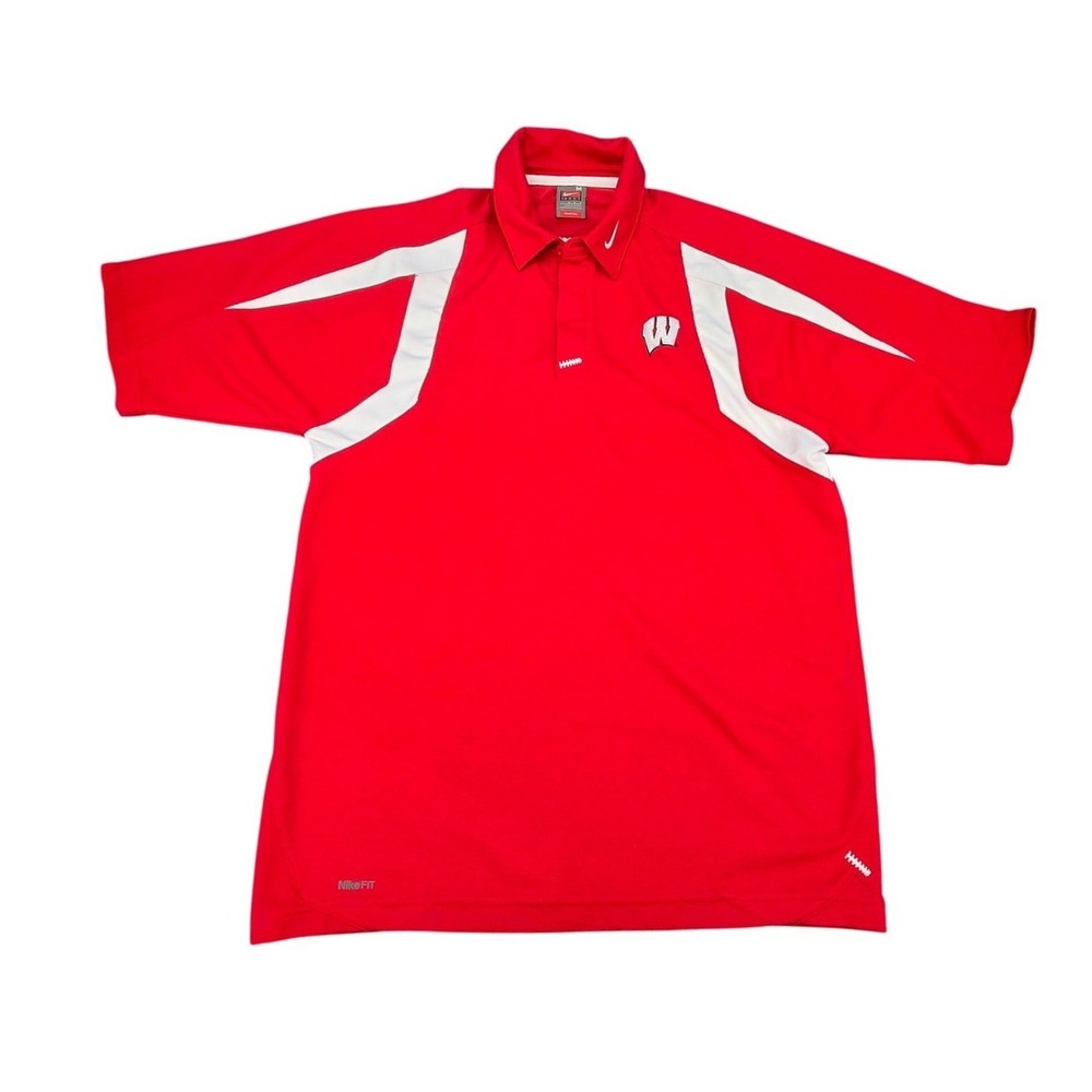 Nike Wisconsin Badgers Dri-FIT Polo Shirt Mens‎ Medium Red Golf Athletic
